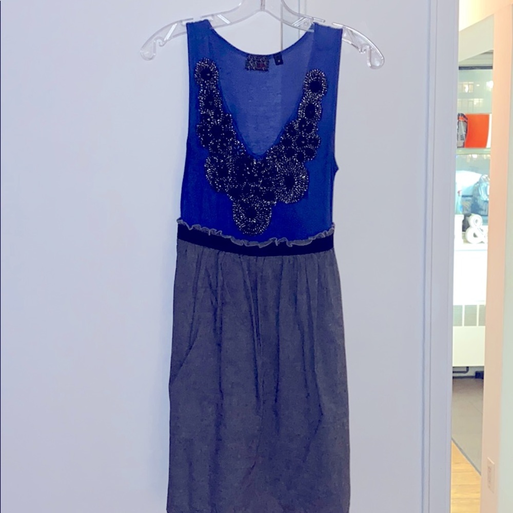 Black and blue dress with rhinestone